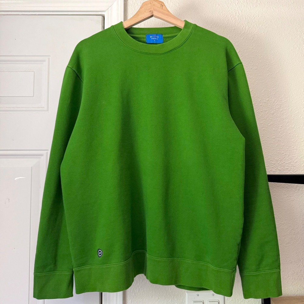 MIXTE green crew neck cotton terry long sleeve‎ pullover sweater